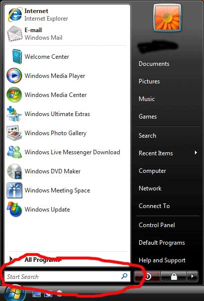 Vista start menu