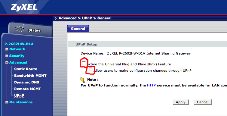 Zyxel upnp
